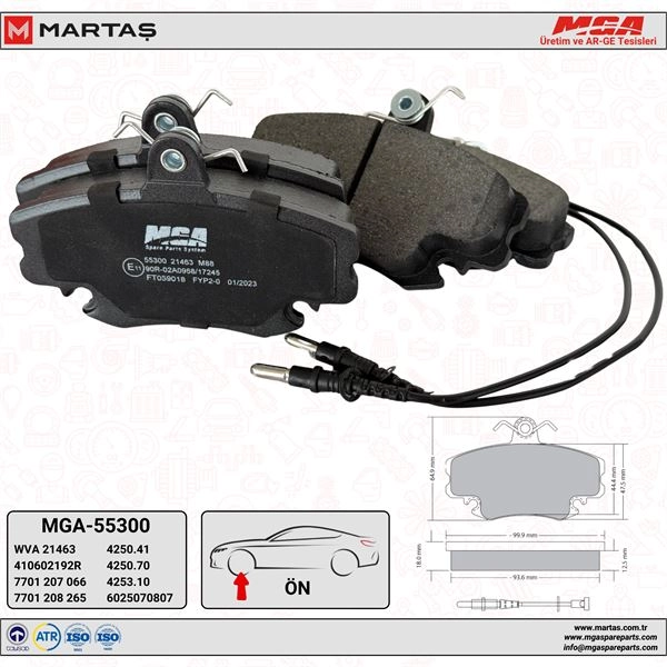 MGA 55300 | Fren Balatası Ön  (Renault: R9 Em Clio II Megane 1 ) KÜPELİ 410602192R